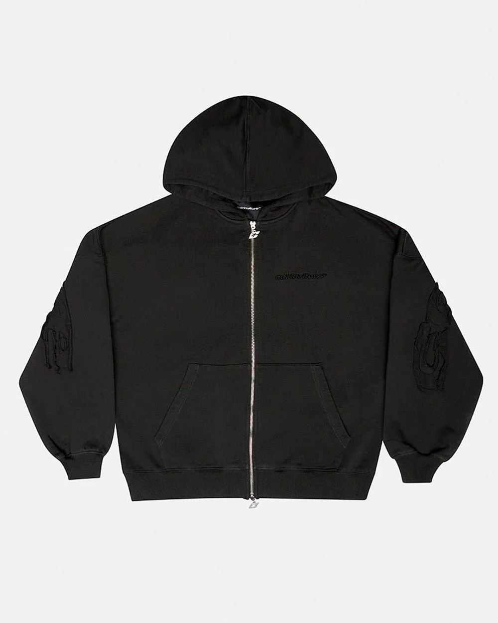 DISTRESS CURVED ZIP HOODIE DARK GREY - Image 4