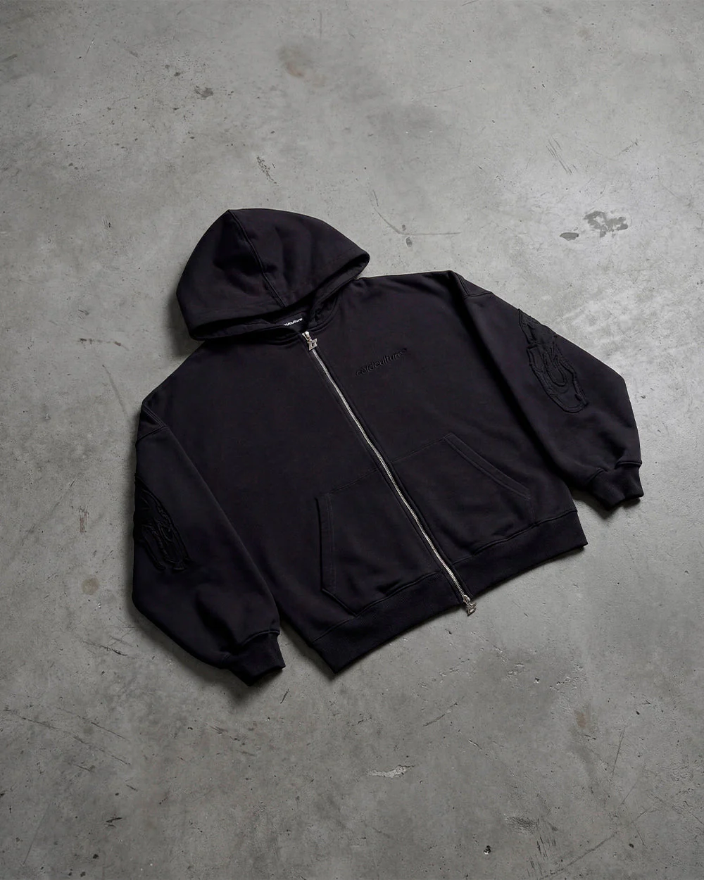 DISTRESS CURVED ZIP HOODIE DARK GREY - Image 9